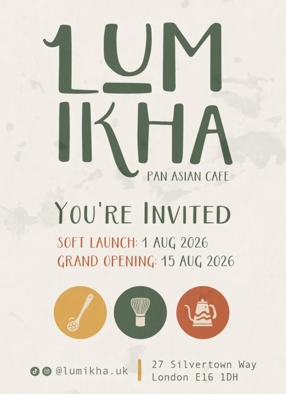 Poster for Lumikha, a new Pan Asian cafe opening on Silvertown Way
